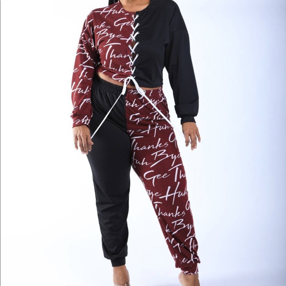 Color Block Plus Size Jogger Set